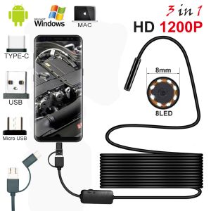 Caméras 1200p Android USB Borescope Mini appareil photo avec un caméra d'endoscope d'éclairage LED de câble de serpent pour la caméra d'inspection de tuyaux de réparation de voiture