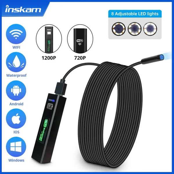 Caméras 1200p Endoscope WiFi Camera Inspection Inspection Snake Mini Camera USB BORESOPE POUR CAR POUR IPHONE Android Smartphone