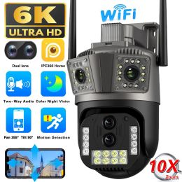 Camera's 12mp 6k IP -camera 10x Zoom Outdoor Three Screens PTZ WiFi Camera beveiligingsbeveiliging CCTV Camera Night Vision IPC 360 Home App
