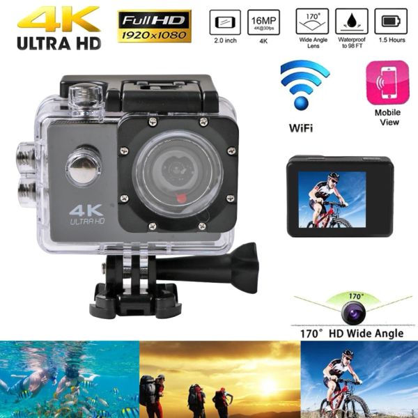 Caméras 12MP WiFi Action Camera 4k 25fps ultra hd 170d go waterproproprof pro sport dv casque numérique motion vidéo enregistrement caméra sport came