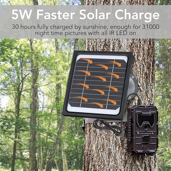 Cameras Kit de panneau solaire 12V 5W pour les caméras de sentier avec Buildin 5200mAh Accessoires de chasse de batterie rechargeables pour les pièges de la caméra de chasse