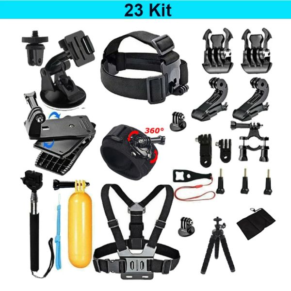 Cámaras 23pcs para accesorios GoPro establecidos para Go Pro Hero 9 8 7 6 5 4 Montaje negro para Yi 4K Mijia Case para SJCam Action Camera