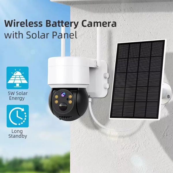 Cameras 2K 4MP WiFi Solar PTZ IP Camera Human Detection Security Surveillance Video Camera avec panneau solaire 4000mAh Recharge LIBATTERIE