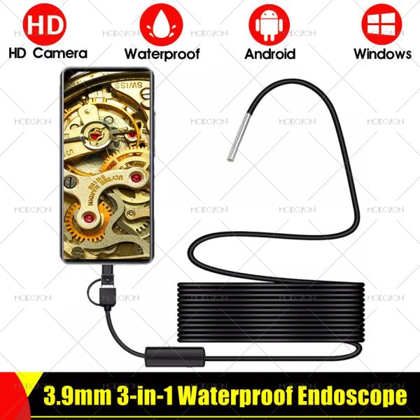 Cámaras Cámara de endoscopio HD de 3.9 mm OTG USB TYPEC CARCERA CARRANTE TIPO DE DRENAJE Inspección Borescopio Endoscopia flexible de Snake para PC Android