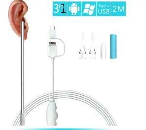 Caméras 3 en 1 outil d'élimination de la cire d'oreille, USB Otoscopeear Scope Camera in Ear Nettaiteur Endoscope Visual Ear Spoon 5,5 mm Pick Otoscope