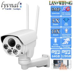 Camera's 3G 4G SIM -kaart Sonyimx335 HD 5MP Wireless Security IP -camera Wifi Ptz Bullet Audio 5x 10x Auto Zoom Human Detection IR 50m