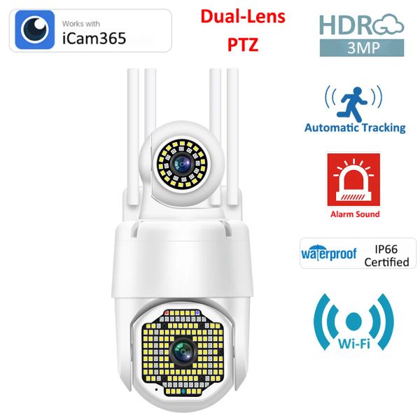 Cameras 3MP Duallens PTZ Speed Dome Dome Suivi Auto Track Wireless WiFi Security CCTV CAME SIREN COLOR Couleur Night Vision Night Vision Night