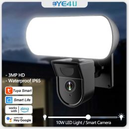 Caméras 3MP TUYA WiFi Camera à lumière d'inondation 10W Jardin Lampe à paroi Caméras Outdoor IP65 PIR Détection Smart Sensor Light Alarm Audio