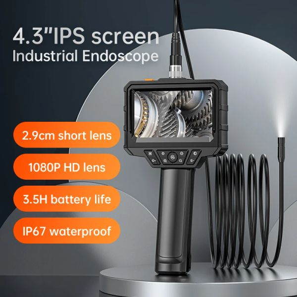 Cameras 4.3 '' Endoscope industriel d'écran IPS 1080p Caméra de caméra Rigid Tipe Inspection Borescope IP67 IP67 2000mAh