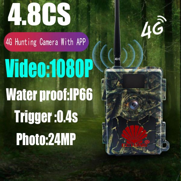 Caméras 4.8cs 24MP 4G Caméra de chasse au sentier avec vision nocturne Scoutage infrarouge imperméable pour la surveillance de la faune en plein air par application mobile