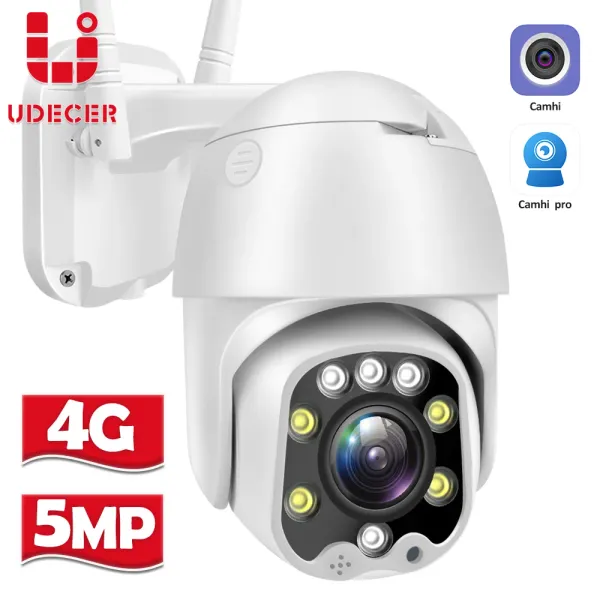 CAMERA 4G IP CAMERIE 5MP HD WiFi PTZ Camerie 5x Optical Zoom Security Outdoor CCTV CCTV P2P 2WAY AUDIO VIDÉO CAM CAMHI