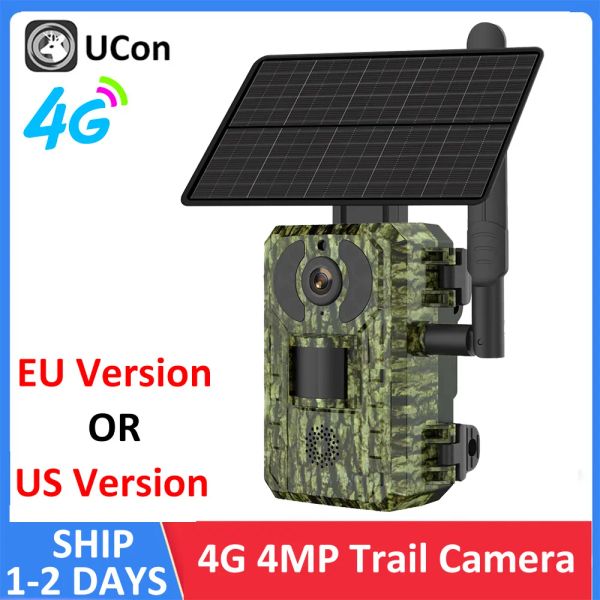Caméras 4G SIM Card LTE Cellular 4W Solar 7800mAh Batterie extérieur Trail Mouvement Vision nocturne activée 4MP IP66 Wildlife Camera