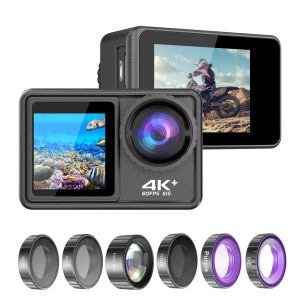 Cameras 4K 24MP Dual Screen Sport Camera DV Camconseorder 2 pouces écran 170 ° grand angle EIS 40m Wifi imperméable avec objectif pour les sports extérieurs