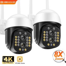 Cámaras 4K 8MP Cámara IP de lente dual Wifi Outdoor 8x Zoom 2K PTZ Security Protection CCTV Video Vigilancia Seguimiento automático