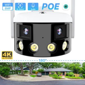 Cámaras 4K 8MP Cámara IP de lente dual 4MP 180 ° Cámara panorámica Cámara panorámica Cámara de seguridad POE Vigilancia de detección humana ICSEE