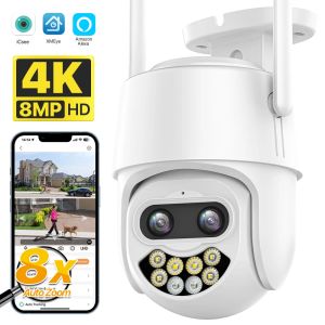 Cameras 4K 8MP Dual Lens WiFi IP Camera 8x Zoom Outdoor PTZ Camera Suivi Auto 1080p 4MP CCTV Support Alexa Xmeye ICSEE