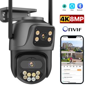 Cameras 4K 8MP HD WiFi IP Camera Outdoor PTZ double objectif double écran 4MP AI Auto Tracking Camera bise