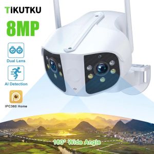 Cámaras 4K 8MP Cámara IP IP Dual Wifi Protección de seguridad Smart Home 180 ° Ultra gran angular al aire libre Video Vidroveilancia de CCTV