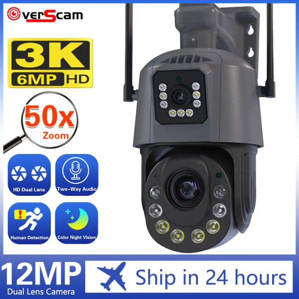 Cámaras 4K 8MP Metal Dual Lens PTZ Wifi Cámara al aire libre 50X Óptico Zoom AI Detección humana 150m Visión nocturna 6MP CCTV Camera ICSEE