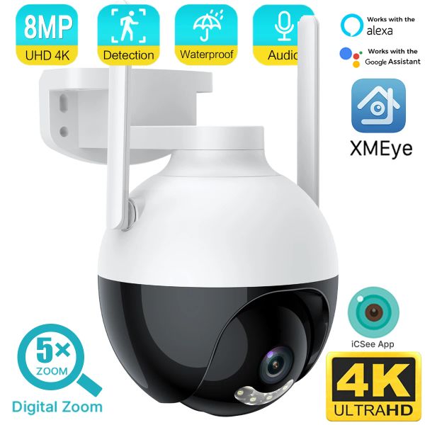 Cámaras 4K 8MP WiFi PTZ IP Camera 5X Digital Zoom AI Tracking Auto Color Night Vision Wireless CCTV Street Vigilancia de video Cámaras