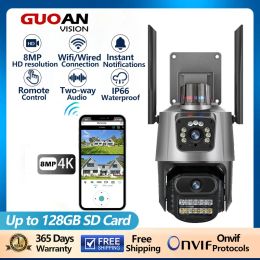 Caméras 4K 8MP WiFi Smart Survalance Camera Double Lens Imperproof Monitor Police Alarh Alarm IP Security Protection