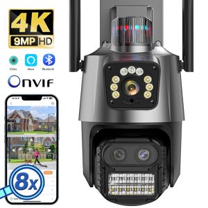 Cámaras 4K 9MP HD IP Cámara IP Outdoor 8x Zoom Tres lentes Dual Pantalla Wifi PTZ Camera 4MP Policía Alarma de luz Vidruavilancia Onvif ICSEE