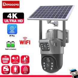 Cameras 4K Suivi automatique CCTV WiFi PTZ IP Camera solaire Solar Outdoor Dual Lens 4G Camera de surveillance de sécurité sans fil Audio 2 voies