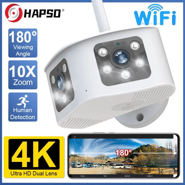 Cameras 4K Dual Lens Wide angle 180 ° wifi ip caméra sécurité extérieur panoramique fixe de détection humaine couleur vision nocturne