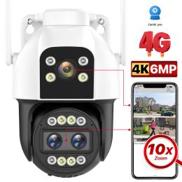 Cameras 4K HD 4G WiFi IP Camera 10x Zoom Three Lens Double écran extérieur suivi automatique SIM CARCH CAME IR NIGHT VISION VIDÉO VIDEO