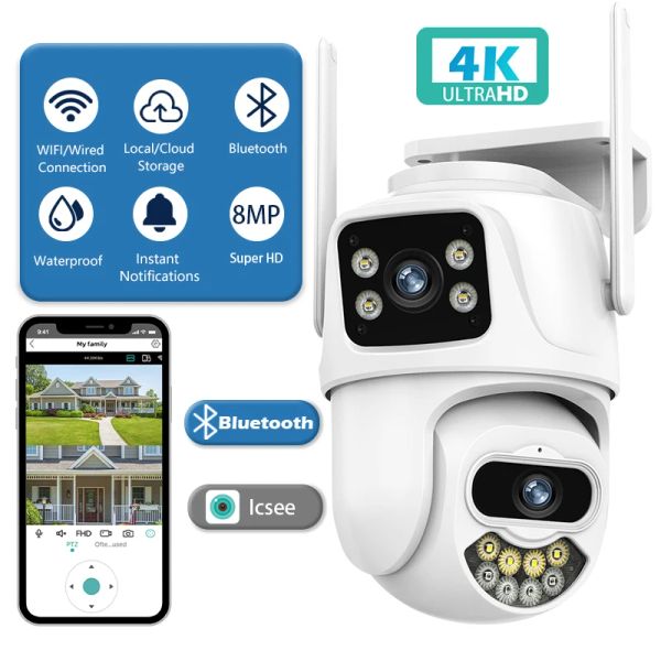 CAMERA 4K UHD WiFi IP Camera 8MP 10X Hybrid Zoom Tracking PTZ Camera Outdoor Dual Lens Two Screen Security Cam Cam Cam