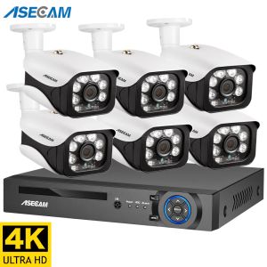 Cámaras 4K Ultra HD 8MP Security Camera System Poe NVR Kit Street CCTV Bullet IP Estudiante de vigilancia para el hogar al aire libre