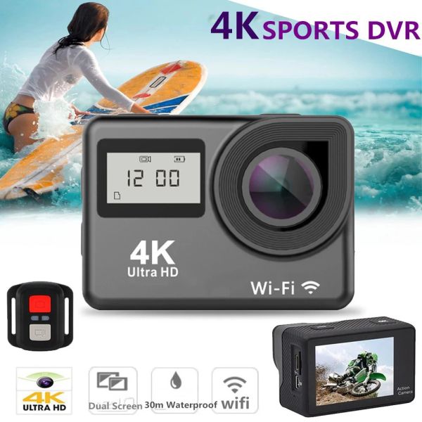 Cámaras 4K Ultra HD Acción Cámara Doble IPS LCD Wifi 16MP 170D 30m Go Waterproof Pro Sport DV DV Video Camera con control remoto