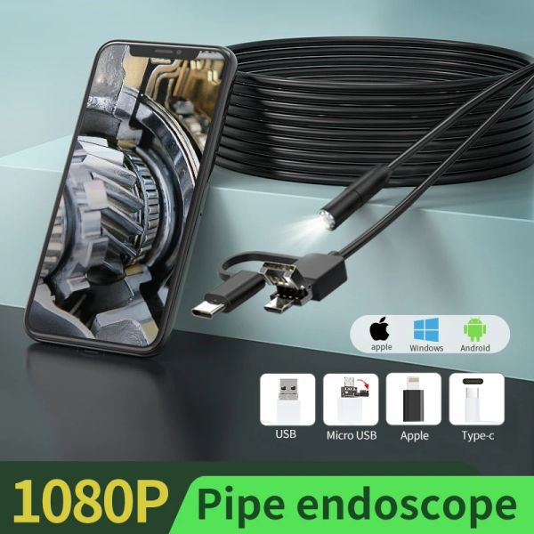 Cámaras 5.5 Endoscopio android de 8 mm 3 en 1 Cámica USB/Micro USB/TypeC Borescope Cámara de inspección impermeable para MobilePhone