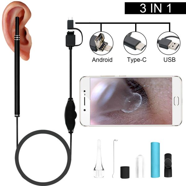 Cámaras 5.5 mm Endoscopio visual visual impermeable 3in1 USB Mini Camera Pick Remoción de cera La oreja de la oreja Nariz Clean Android/PC Otoscopio