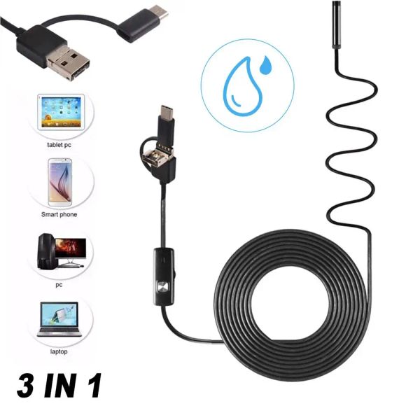 Cámaras Cámara de endoso de 5.5 mm Endoscopio USB HD Inspection Camera 6 LED ajustable IP67 impermeable Borescopio para Windows Android Windows