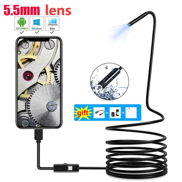 Cameras 5,5 mm lentille 1m / 2m / 5m Soft Cable Inspection Endoscop Android Endoscope Caméra LED LED Light Borescopes Caméra pour PC Android Phone