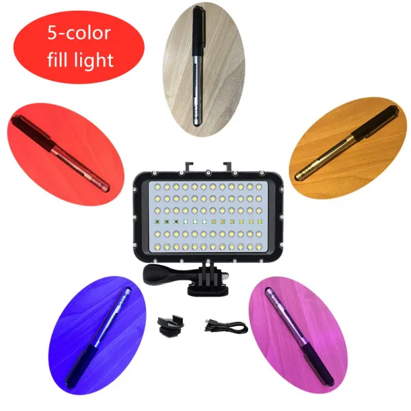 Cameras 5color Fill Light 45m imperméable Couleur LED lampe de plongée pour GoPro 8 7 6 5 4 3 Nikon Sony Canon SLR Caméra