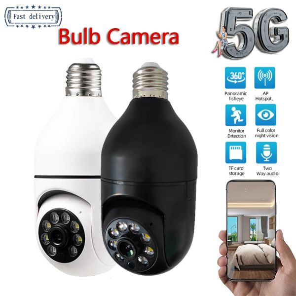 Caméras 5G WiFi E27 Bulbe Night Vision Camera Surveillance Full Color Automatic Human Tracking 4x Digital Zoom Video Security Monitor