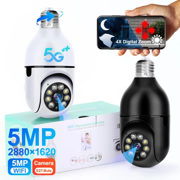 Cameras 5G WiFi E27 Bulbe Night Vision Camera Surveillance Full Color Automatic Human Tracking 4x Digital Zoom Video Security Monitor