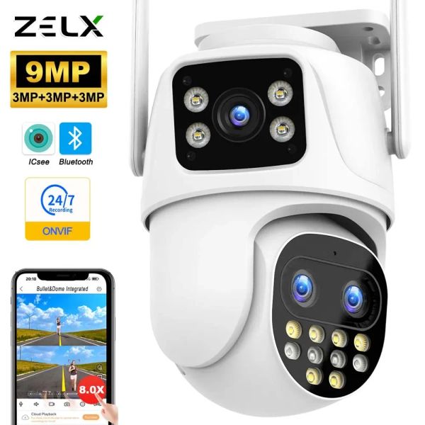 Cámaras 5K 9MP Wifi IP Camera 8x Zoom Hd HD Tres lentes Dual Pantalla PTZ Cam Auto Seguimiento 6MP Seguridad CCTV Video Vigilancia