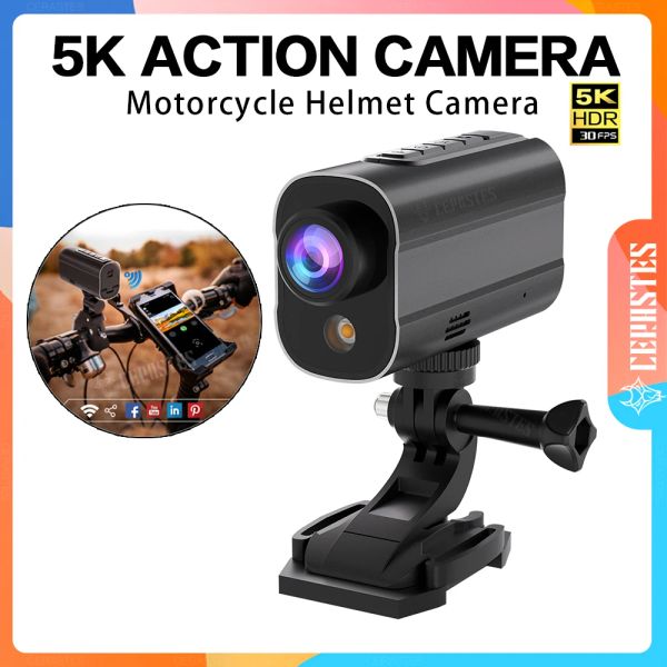 Caméras 5k Action Camera Bike Road Motorcycle Caket Camet Anti Shake Riding Bicycle Drive Recorder avec LED Light WiFi Sport DV