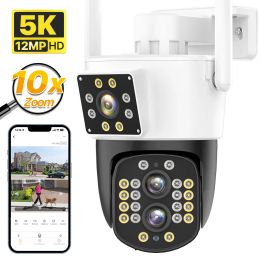 Camera's 5K HD WiFi IP Camera 12MP Outdoor 10x Hybrid Zoom PTZ Camera 4K Three Lens Dual Screen Security Cam Auto Tracking Surveillance