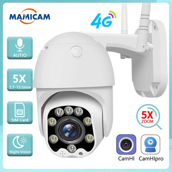 Cámaras 5MP 4G Cámara de seguridad de tarjeta SIM PTZ 1080P HD Wifi Video Vigilancia Cámaras CCTV P2P Camhi de seguimiento automático de visión nocturna Camhi