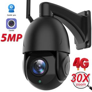 Caméras 5MP HD IP Camera 4G SIM Card 30x OPTIC ZOOM WiFi Camera Outdoor Wireless PTZ Speed Dome CCTV Camera H.265 Auto Tracking Camhi