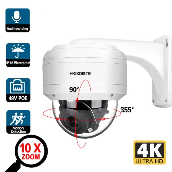 Cámaras 5MP POE PTZ CCTV Cámara de seguridad IP al aire libre Audio impermeable Audio 10x Zoom 4K POE Sistema de cámara de vigilancia de video H.265 Cam