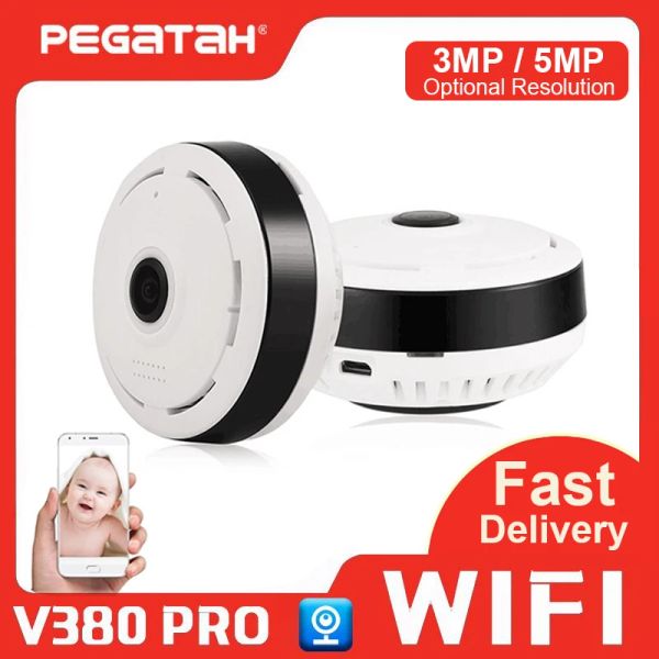 Caméras 5MP WiFi Panorama Fisheye Lamp Camera 1080p CCTV Video IP Surveillance Fisheye Smart Home Vision Night Vision P2P Caméra sans fil