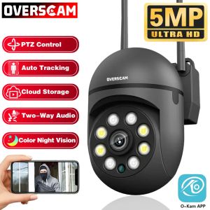 Camera's 5MP WiFi Surveillance Black IP Camera Auto Tracking Kleur Night Vision Mini Outdoor Waterpter PTZ IP Security Camera Okam App