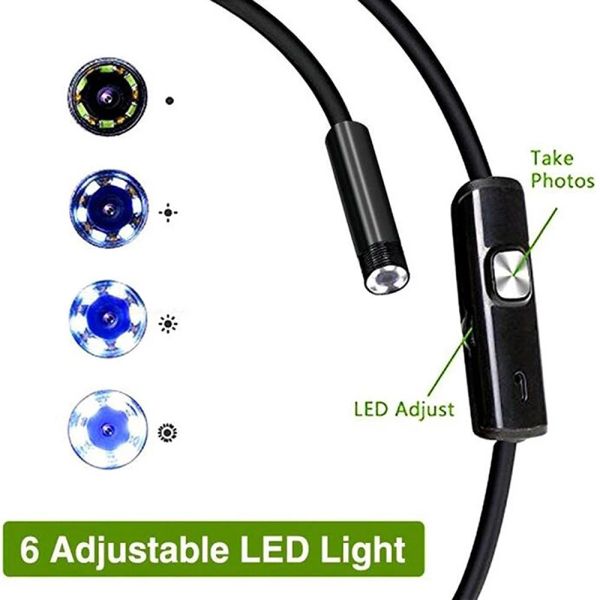 Cameras 6 LED LED 7 mm 1m Endoscope Caméra HD USB Typec 3in1 Snake flexible Soft Wire Cable Type Inspection Camera Borescope