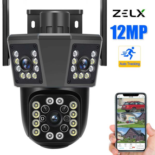 Cameras 6K 12MP HD WiFi IP Camera 8x Zoom Three Lens Trois écrans AI Suivi automatique Suivi en plein air CAM SURVEILLANCE 2K 4MP Sécurité CCTV