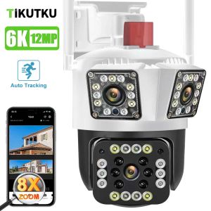 Camera's 6K 12MP beveiligingscamera Wifi Wireless Outdoor 8x Zoom PTZ Three Lens Smart Protection IP CCTV Video Surveillance AI Tracking